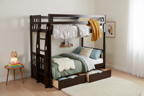 Twin & Twin Bunk Bed with auxiliary drawers